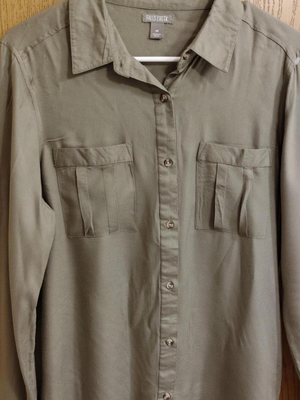 Falls Creek Olive Green Collared Shirt with Label